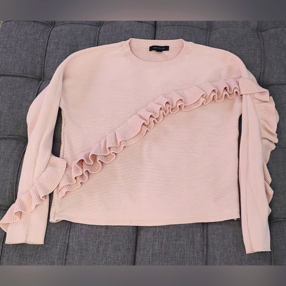 Ann Taylor Pointelle Pink‎ Ruffle Sweater